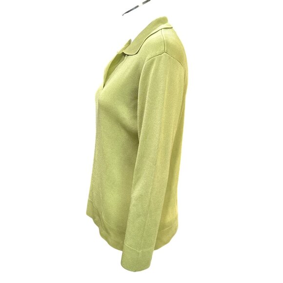Dana Buchman Petite Medium Green All Silk Collared Sweater Quiet Luxury Chic Top - Picture 2 of 10